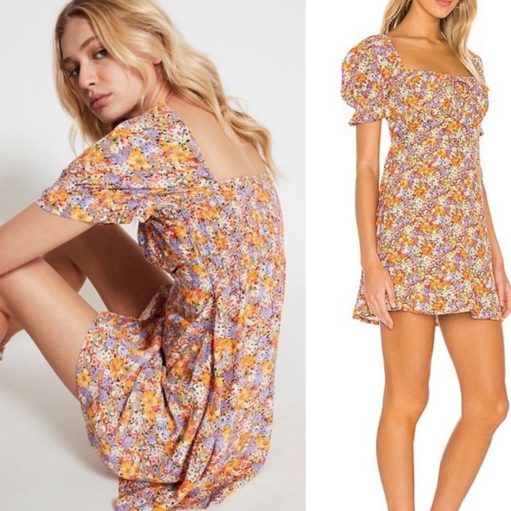 Faithfull the Brand Iris Mini Dress, Meja Floral Orange Floral Dress Size 4 S